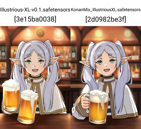 masterpiece, best quality,
1girl, frieren inside a Irish pub, holding a large glass of beer with overflowing foam, green eyes, grey hair, twintails, thick eyebrows, pointy ears, big open mouth smile, white capelet, looking at viewer, pub background
<lora:FrierenIllustriousXL_byKonan:1>