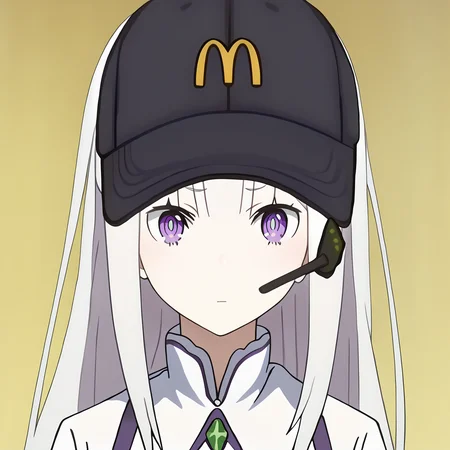 score_9, score_8_up, score_7_up, source_anime,
BREAK
1girl, solo, anime screencap, anime coloring,
<lora:shiEmiliaV2:1>, shiemilia, white hair, long hair, purple eyes,
<lora:shimcdonaldV1:1>, meme, mchat, portrait, headset, upper body, simple background,
looking at viewer, sad, streaming tears,