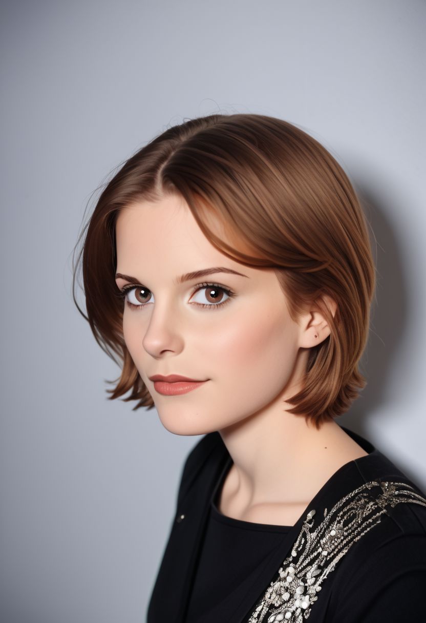 Masterpiece, (hasselblad 907x, sharp focus), photo-portrait, (3/4 view:1.5), (from above:0.8), (upper body:1.2), gorgeous woman, detailed face, short hair, <lora:Kate:1.8>, elegant, breathtaking, award winning photography, cinematic lighting,