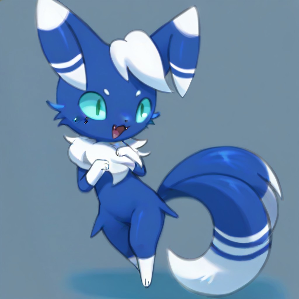 full-length digital artwork of a woman morphing into a meowstic,