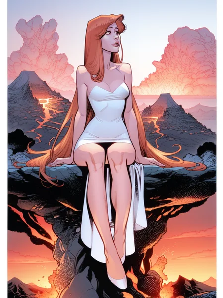 extremely long hair, small cream dress, large natural breasts, Volcano, Valley, tight dress, sitting
score_8_up <lora:Invincible Comic ft-000007:1>