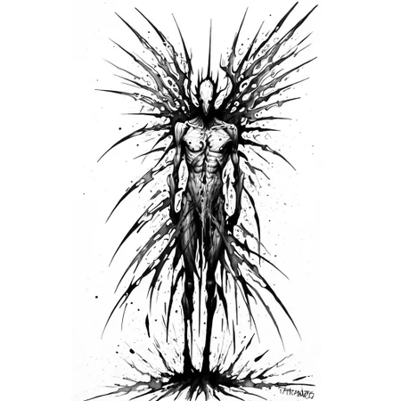(thanatos, neotribal, tribal, cybersigilism, bio, metallic:1.2),
(despair, pain, depression, suicide, destruction:1.5),
(art, contemporary art, abstract, ink, ink painting:1.2)