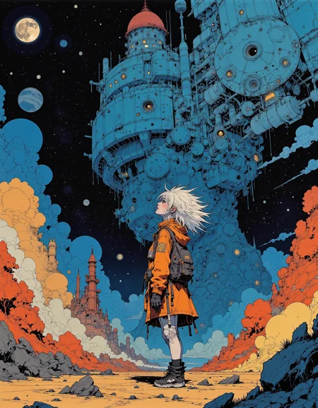 Mangaka style. Anime artwork designed by Rick Guidice and Peter Elson, featuring a woman with spiky hair . The scene is set in a futuristic space colony, inspired by NASA illustrations and realistic depictions of space exploration. Created by a Japanese anime studio, the artwork captures a highly emotional moment, with best quality and high resolution. The background showcases intricate details of space colonies, with vibrant colors and dramatic lighting effects. <lora:Mangaka V2:1>