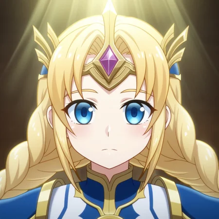 mana_sk style, portrait, focus on face, a valiant paladin girl with braided golden hair and radiant blue eyes, wearing a shining silver headpiece with holy sigils, a soft glow emanating from her armor, her expression resolute and compassionate, faint rays of divine light in the background, Japanese RPG style, noble and inspiring atmosphere, intricate details on her armor and headpiece
