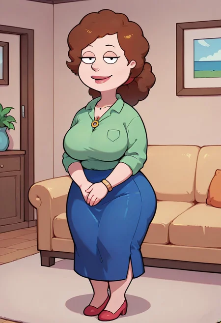 score_9,score_8_up,score_7_up,score_6_up,best quality, 1girl, solo, living room, couch, indoors,
BREAK
unnamed girl, brown hair, black eyes, (mature female:1.5), (plump:1.2), large breasts, gigantic ass, gigantic hips, green sweater, rolled up sleeves, blue skirt, shoes, own hand together, smile, looking at viewer, long skirt, half-closed eyes, necklace,