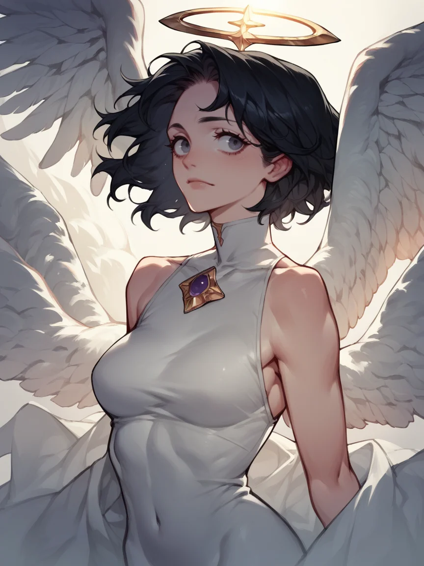 score_9, score_8_up, score_7_up, score_6_up, score_5_up, <lora:p1g30nXLP:0.8> p1g30n, 1girl, black hair, angel wings