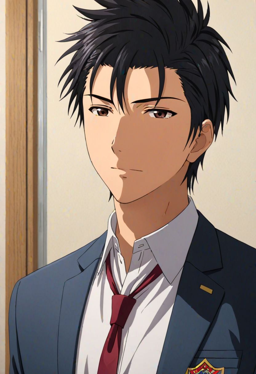 Highres, Masterpiece, High Quality, 4K, Soujiro Agata, 1boy, solo, black hair, Realistic Light, student council president, school uniform