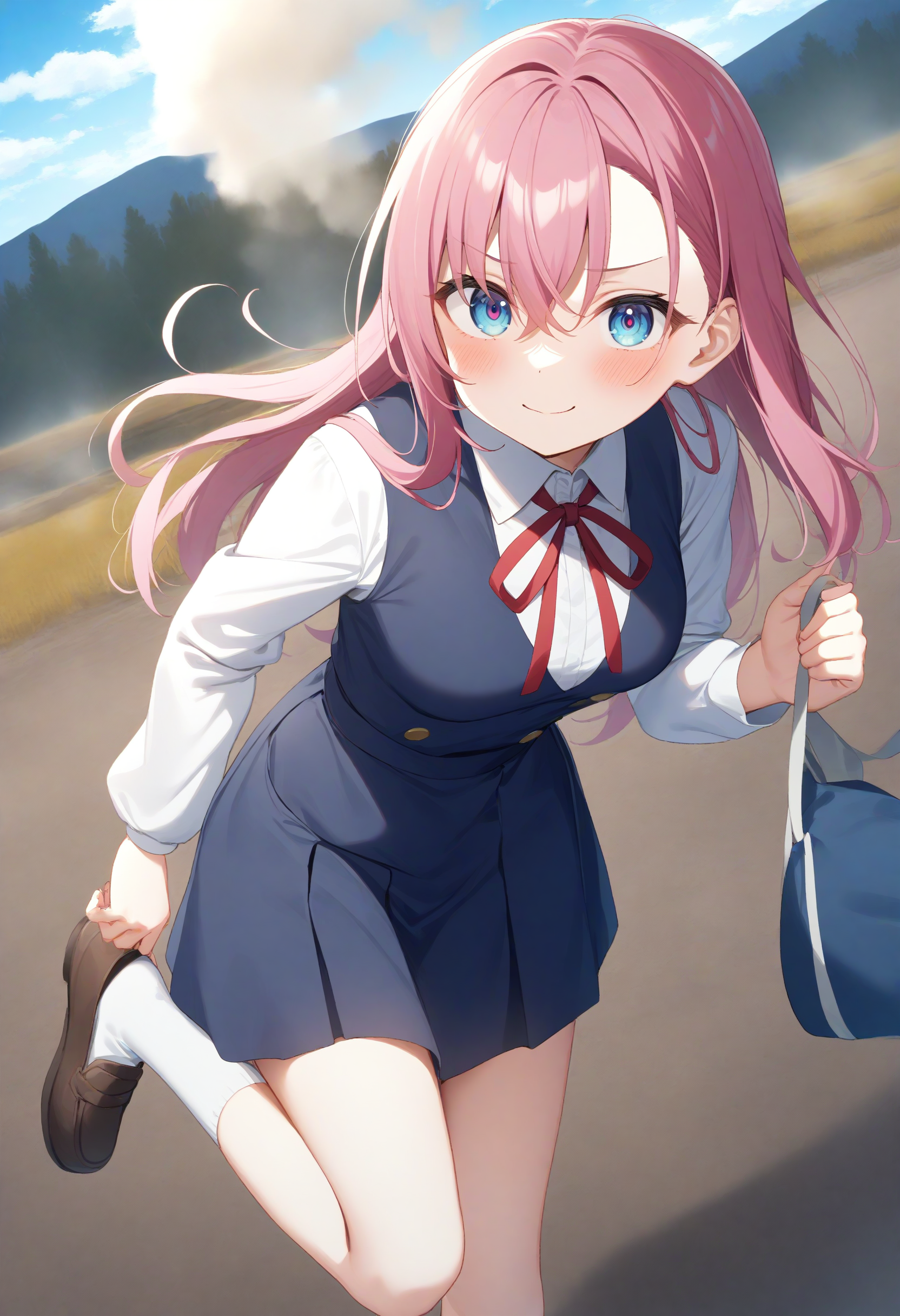 1girl,sincos, ningen mame, toosaka asagi,solo,medium breasts,school uniform,
adjusting footwear,adjusting clothes,putting on shoes,shoes,<lora:adjustingfootwear_XL_v1:0.8>
dutch angle, panorama shot, looking up, pink hair, white eyes,smug, Yellowstone, closed mouth, bowl cut hair,,
best quality, very aesthetic, absurdres