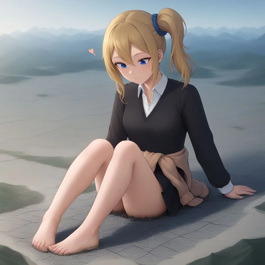 score_9, score_8_up, score_7_up, score_6_up, macro, giga macro, giantess,( 1girl:1.5), solo, solo focus,
(ai hayasaka, bangs, blue eyes, blonde hair, hair ornament, hair between eyes, sidelocks, side ponytail, scrunchie, hair scrunchie, blue scrunchie, shirt, long sleeves, school uniform, sweater, cardigan, clothes around waist, shuuchiin academy school uniform, sweater around waist, cardigan around waist, bare legs, barefoot, looking down, sweating:1.3),
(cute female, love:1.5), (shy:1.2), (smile:1.2), blushing, happy, 1girl, perfect feet, feet, looking down, long fingernails, long toenails, (sweat, sweaty, very sweaty:1.5), (dirty feet, floating hearts:1.3),
extreme detail, realistic, realism, masterpiece, perfect lighting, bloom, cinematic lighting, highres, (ultra realistic, 32k, masterpiece:1.2), (high detailed skin:1.1), (high quality:1.1), bokeh, luminescent background, foreshortening, depth of field,
sunny blue sky background, destruction, landscape dwarfing, cities, landscape, mass destruction, trail of destruction,