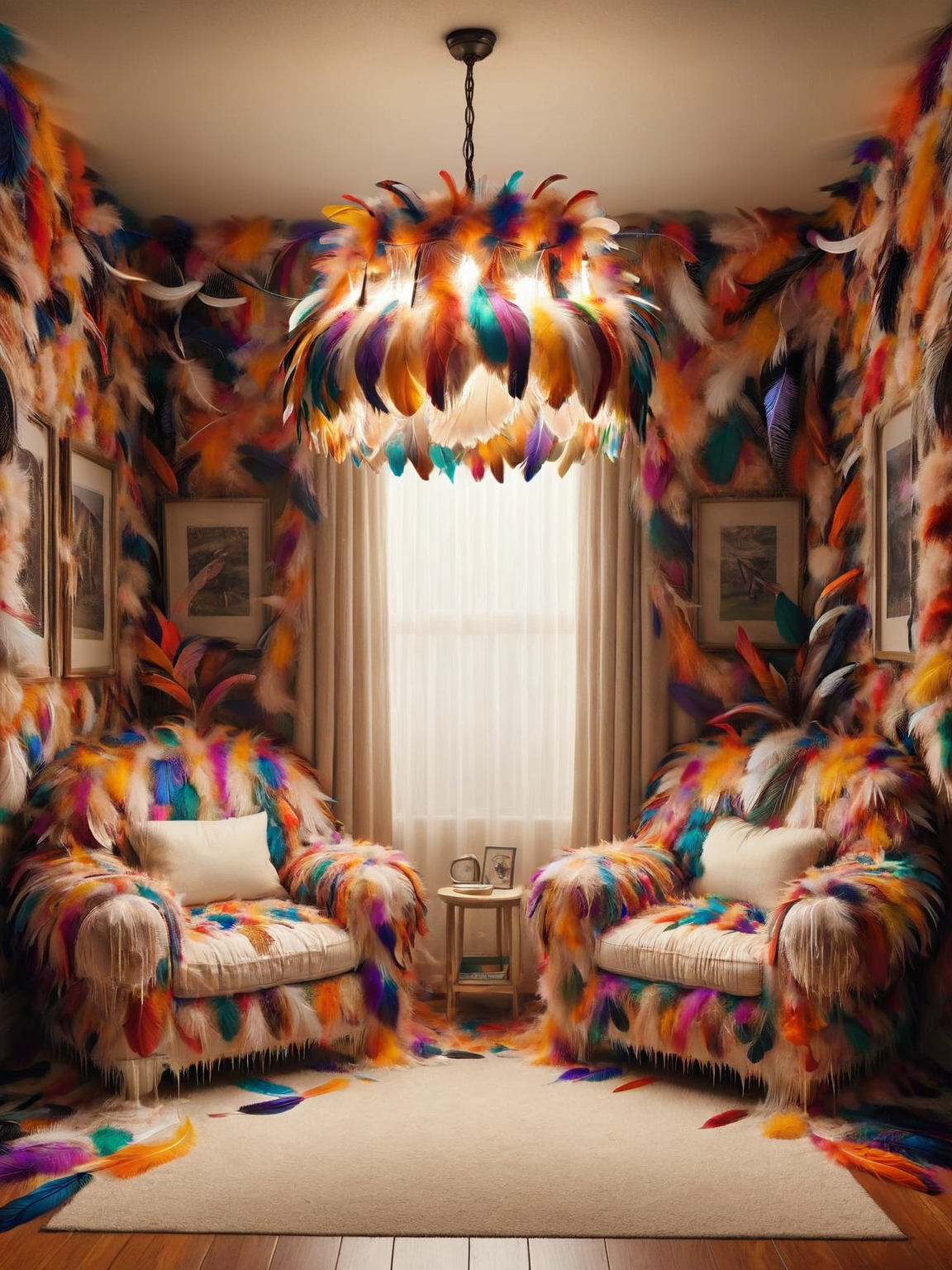 ais-featherz lampshade, in a warm and inviting reading nook <lora:Feathers_Glue_SDXL:1>