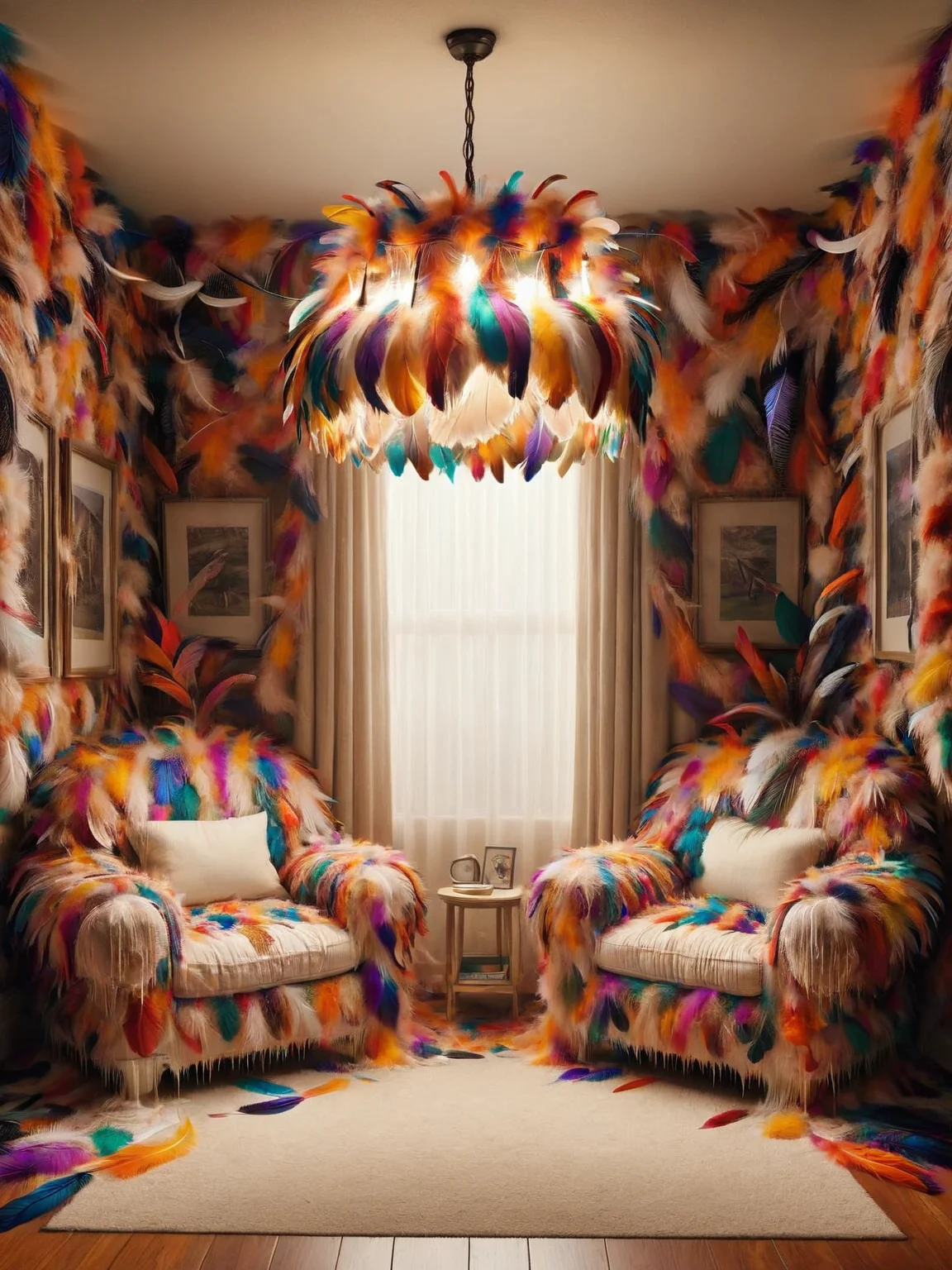 ais-featherz lampshade, in a warm and inviting reading nook <lora:Feathers_Glue_SDXL:1>