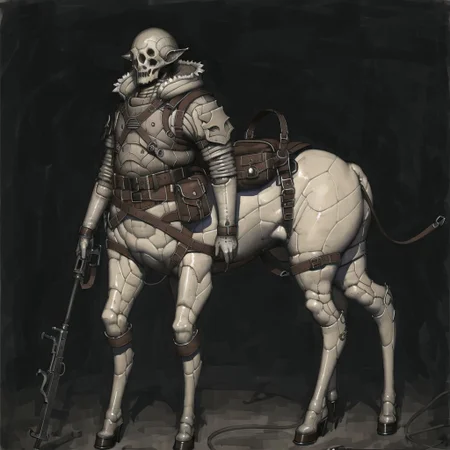 <lora:arielp:1.0>,
(arielpstyle:1.0), dark, horror, creepy, creepy-looking, painting, lovecraftian,
<lora:centaur_centaur-1--centaur-2_centaur-3--retro_ham_avas_jun_rifl--08-02:1.0>, (centaur, taur, centauroid:1.0), full body, masterpiece, best quality, 1girl, ,looking at viewer, tall, solo,military,tactical coat,belt,backpack,saddle bag ,long boots