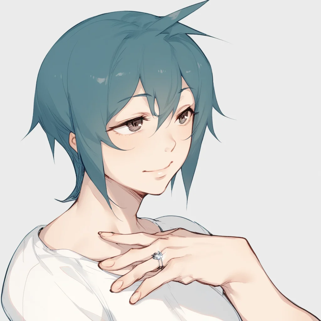 score_9, score_8_up, score_7_up, 1girl, natsumi, vers_3, short hair, blue haired female, full body, wedding ring