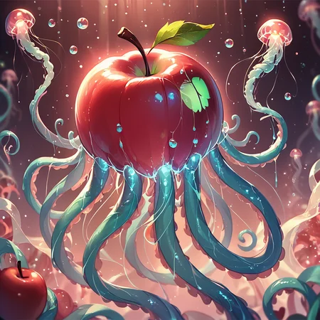 score_9,score_8_up,score_7_up,
jellyfishstyle,apple,solo,glowing,tentacles,light particles, bubble,
, <lora:jellyfish-pony:0.8>,