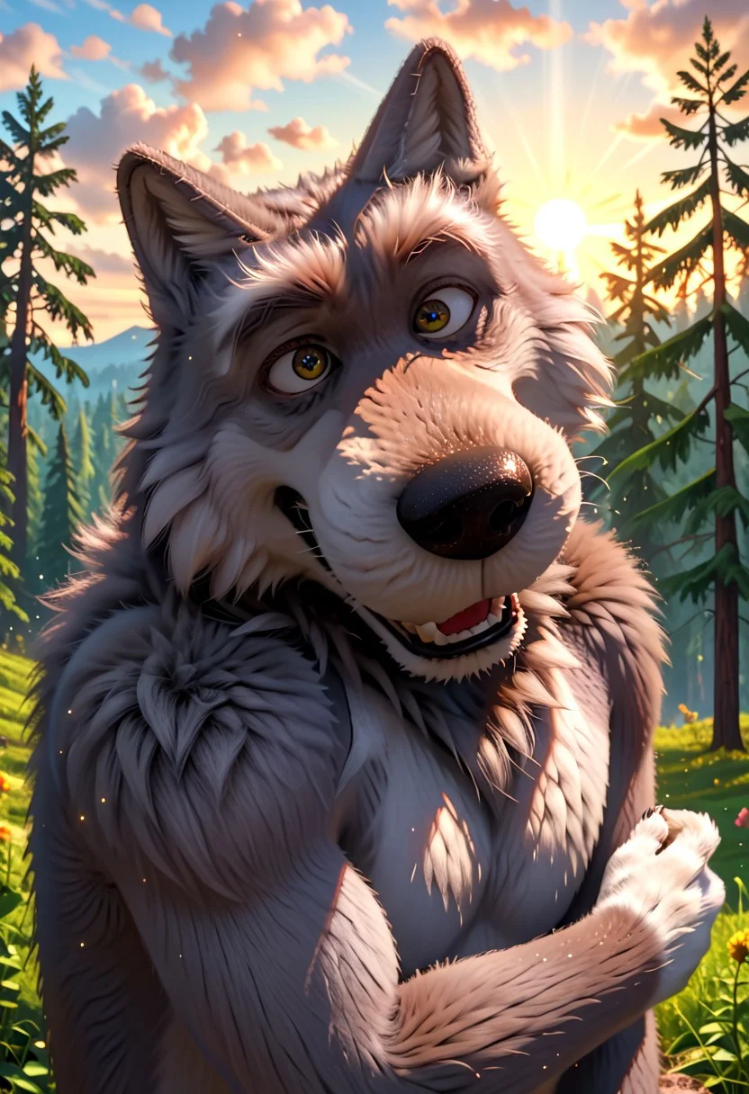 score_8, score_7, score_9_up, BodiPhantom, masterpiece, high quality, detailed, best quality, detailed background, detailed character, detailed character details, detailed face, detailed muzzle, dust, particles, practices, fluffy wool, fluffy fur, high quality, very high rendering, smooth lines, 4k, 8k, 16k, huge resolution, a lot of details, detailed fur, high budget, cinemascope, epic, gorgeous, film grain, grainy, high quality, detailed, high resolution, high quality, high resolution, furry character, 3DMM, 2boys, 2 boys, 
first character: "bybodird008, cartoon_style, source_cartoon, gray wolf, wolf, fluffy wolf, shaggy, (hybrid), boy, furry, furry_male, anthro, stupid wolf1, (He's taller and thicker, and his eyes are wide open, which adds to his innocence), plump";
second character: "bybodird008, cartoon_style, source_cartoon, gray wolf, wolf, fluffy wolf, shaggy, (hybrid), boy, furry, furry_male, anthro, cunning wolf2, (He is thin, with a large head and narrowed eyes), thin, skinny, appearance cunning wolf2, gray wolf, light gray fur";
BREAK
source_furry, adult, anthro, (((muscular))), 2 wolf, 
two wolves, two detailed characters, hugging, gay, 
realistic, different wolves, different faces, detailed face, gray wolfs, two gray wolves, 2 gray wolves
in the forest, trees, sun, meadow, clouds, detailed eyes, detailed fur, detailed anatomy, detailed every character