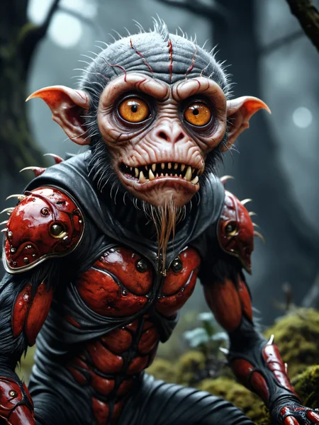 Horror-themed blood monkey,cinematic film still photography in the style of detailed hyperrealism photoshoot,creature,fantasy,James Christensen,bold lines,hyper detailed,. shallow depth of field,vignette,highly detailed,high budget,bokeh,cinemascope,moody,epic,gorgeous,film grain,grainy,, glow effects, godrays, Hand drawn, render, 8k, octane render, cinema 4d, blender, dark, atmospheric 4k ultra detailed, cinematic, Sharp focus, big depth of field, Masterpiece, colors, 3d octane render, 4k, concept art, trending on artstation, hyperrealistic, Vivid colors, extremely detailed CG unity 8k wallpaper, trending on CGSociety, Intricate, High Detail, dramatic . Eerie, unsettling, dark, spooky, suspenseful, grim, highly detailed