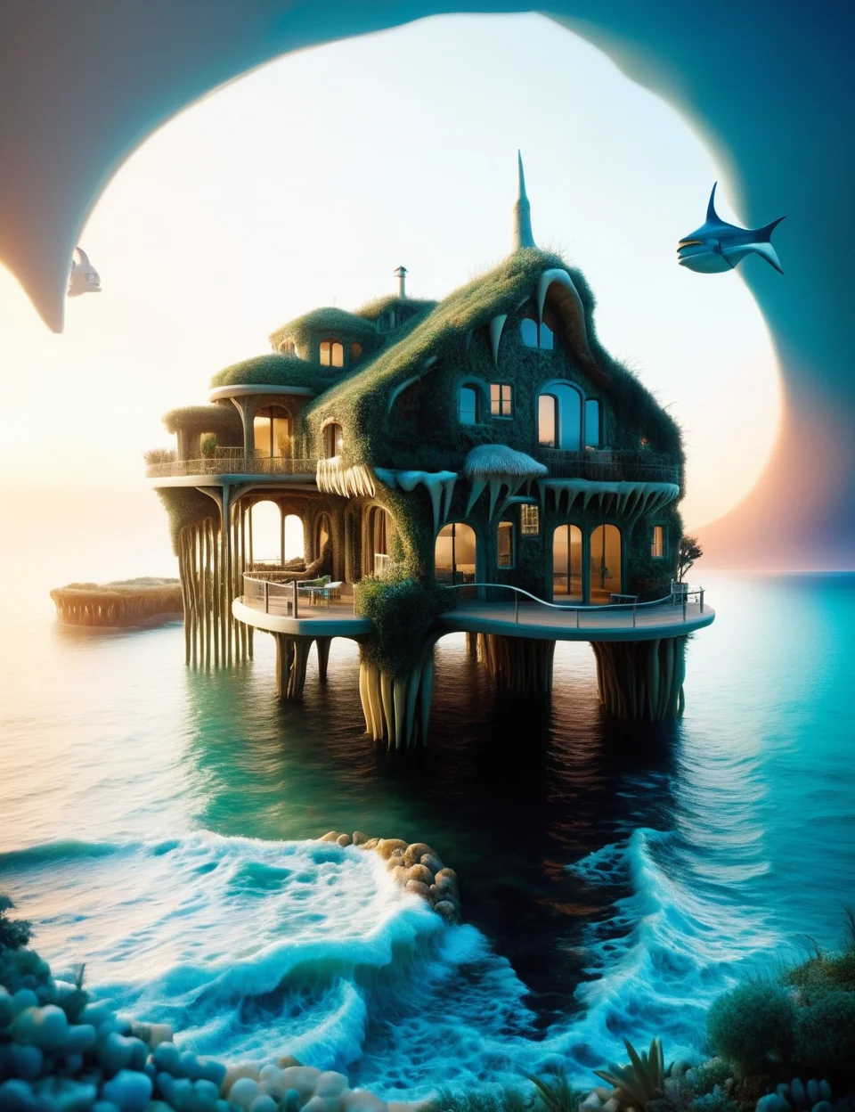 DonMT33thXL, coastal town estate in chaparral biome, <lora:DonMT33thXL:1>