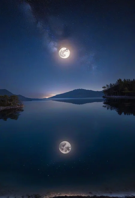 ocean, stars, moon, calm, birds, palm trees, beach, reflections, water tides, 8k, highest resolution, masterpiece, night, fireflies, villa, lights, cloud, cherry blossom, day, fantasy, fish, lake, landscape, high snowy mountain, no_humans, ocean, outdoors, river, scenery, sky, splashing, water, watercraft, waterfall, waves, ultra realistic, photorealistic, sea, ocean, (reflection), (ray tracking), (unreal engine), (Japanese), top view, high elevation, (water reflection), (clear water), photorealistic, 8k, unreal engine, super great 3d render, 3d, 3d ray tracking, liquid, super high quality, (super close look at water), Milky Way, Night sky, Painstaking Attention To Details