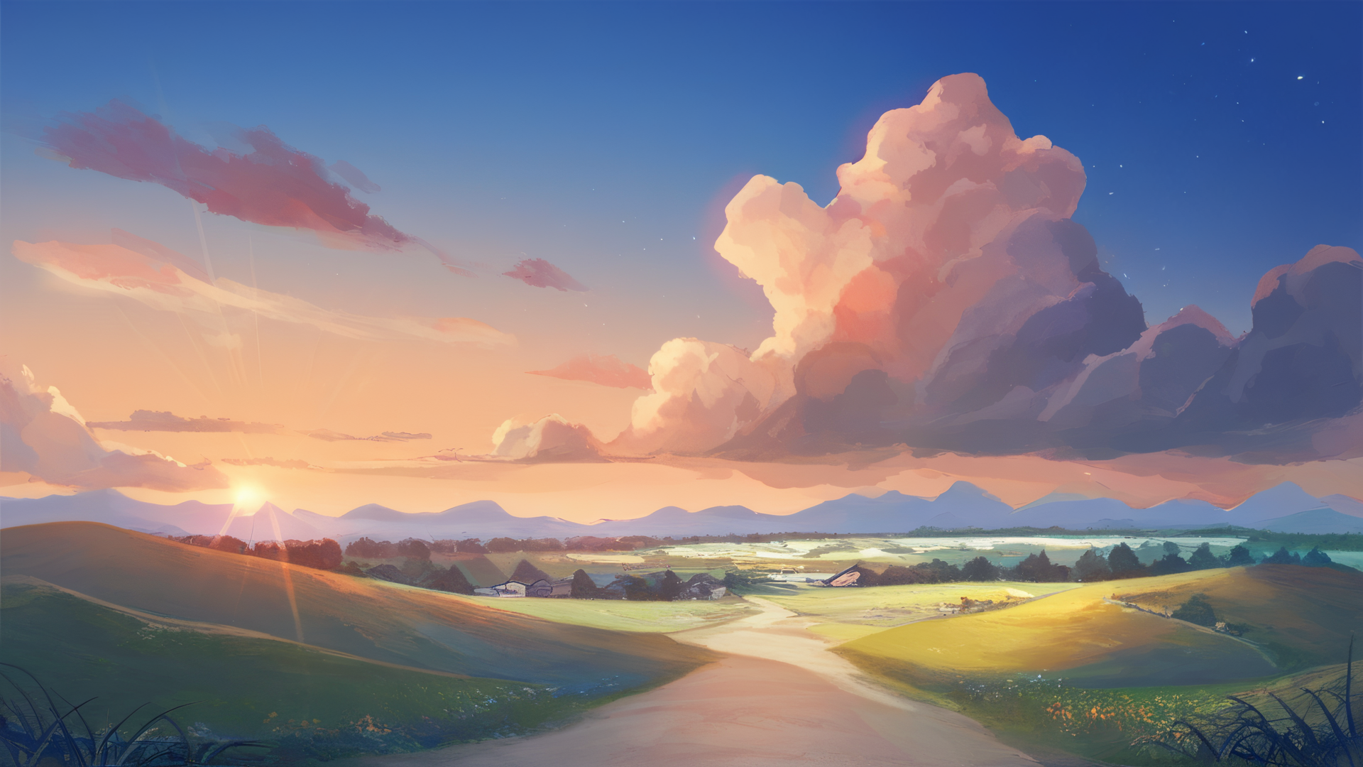score_9, score_8_up, score_7_up, source_anime,
best quality, masterpiece, ultra detailed,
landscape
sunset, clouds, skys, stars, cozy,
amazing background, outdoors,
<lora:Everlasting_Summer_Vanilla_Backgrounds_by_GraffMetal:1>,