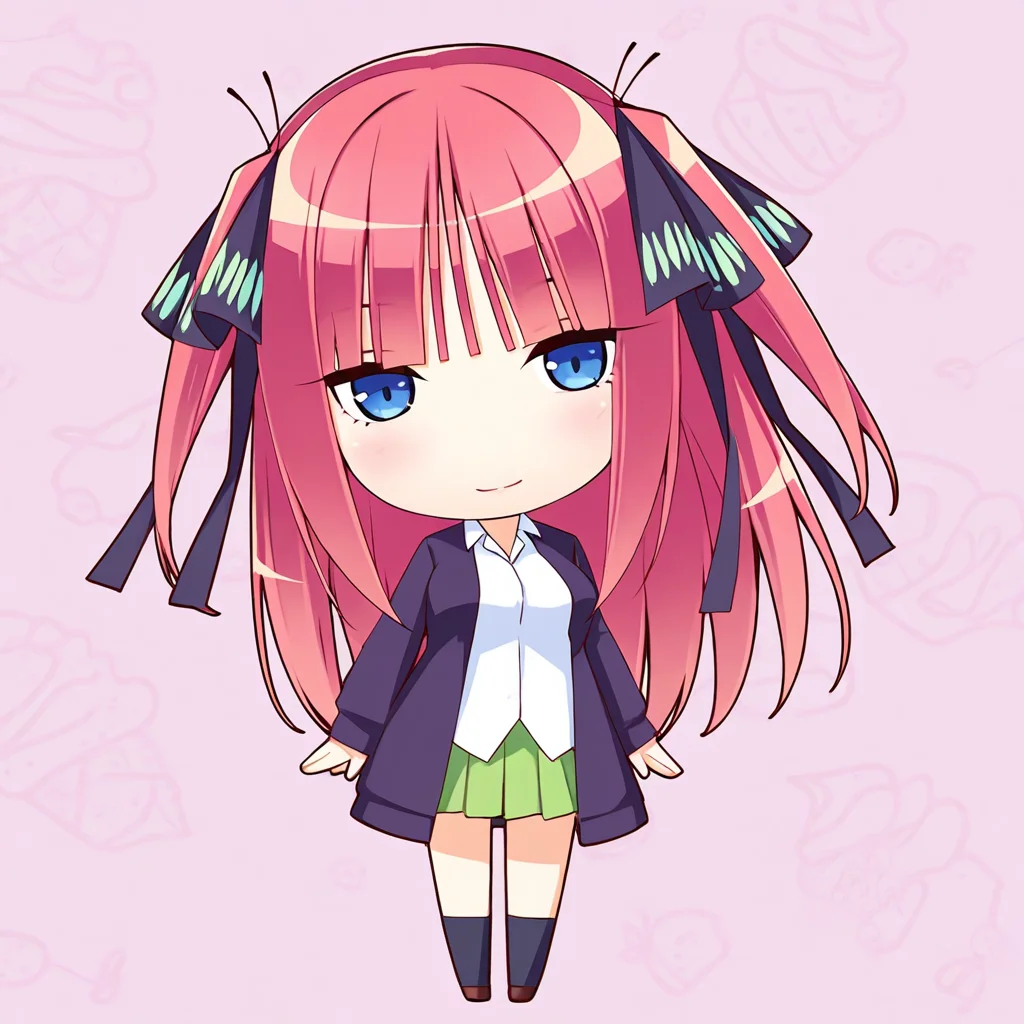 nkpr, 1girl, long hair, nakano nino, light smile, school uniform, full body, standing, 