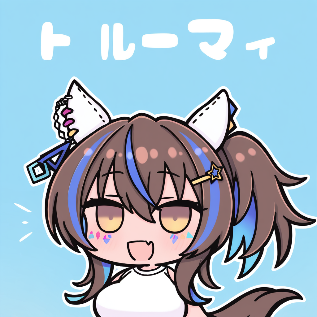 chibi,solo,meme,
<lora:Futaba_noob_3:1>,
1girl,daitaku helios \(umamusume\),umamusume,animal ears,horse ears,horse girl,brown hair,multicolored hair,blue hair,hair ornament,yellow eyes,hairclip,horse tail,tail,two-tone hair,long hair,bangs,streaked hair,breasts,side ponytail,fang