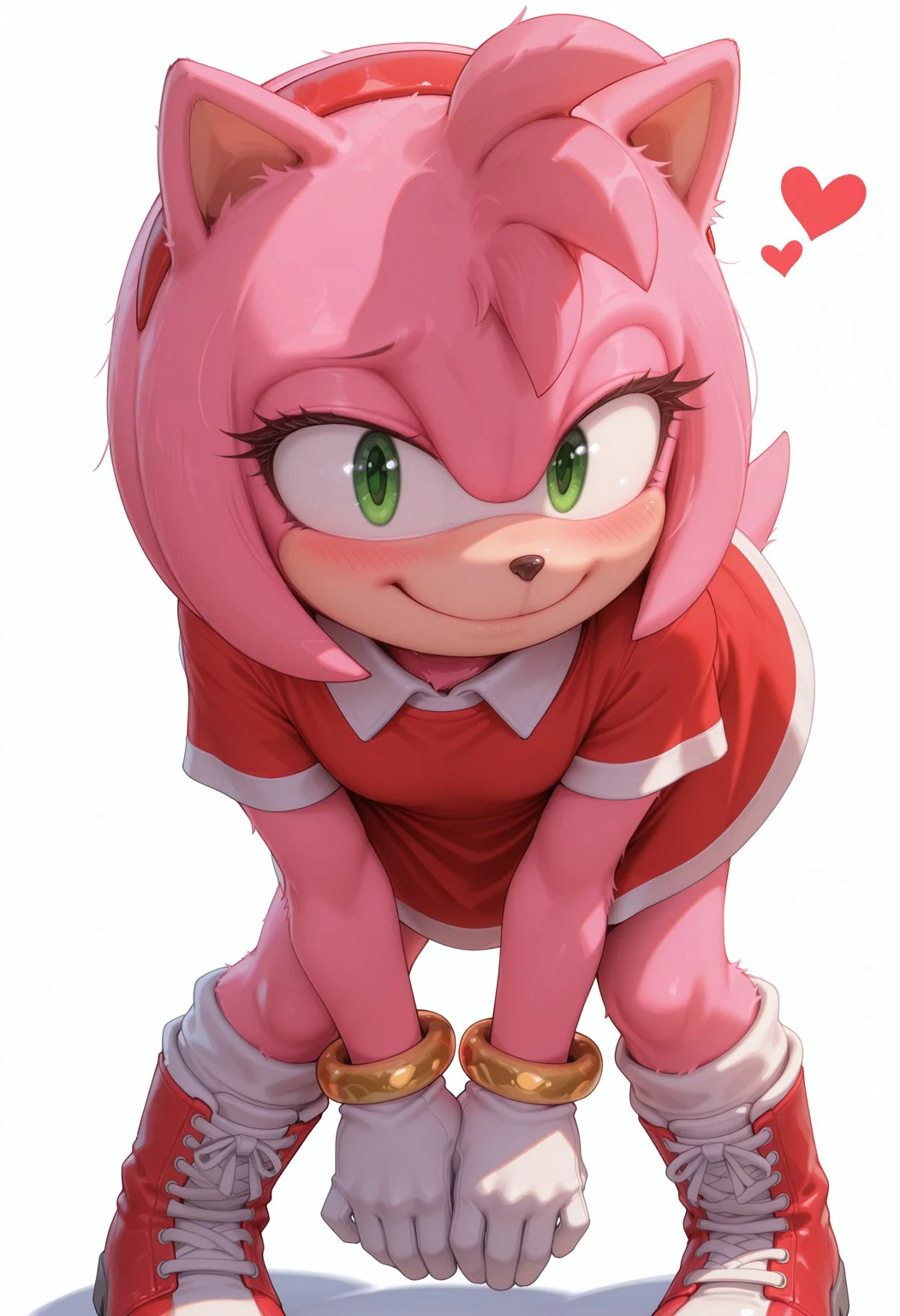 (masterpiece), best quality, expressive eyes, (best quality, ultra-high res), (intricate details), dynamic pose, (sharp focus), white background, dutch angle
1girl, solo, (amy_rose:1.2), furry_female, furry, smile, red_hairband, red_dress, boots, green_eyes, pink_fur, animal_nose, white_gloves, pink_hair, looking_at_viewer, red_footwear, heart, hands_on_own_face, jewelry, blush, animal_ears, hands_on_own_cheeks, happy, bracelet, short_hair, full_body, gold bracelets, 4myr0se, leaning_forward, bent over, frontbend, body fur, pink fur, flat chest, long shirt, red shirt, white collared shirt, red footwear, boots, cross-laced footwear, kneehighs, white socks, short sleeves, smirk, white laces
Amawdz, , <lora:49134ea4-86e3-4cdb-8cda-8967c9e39d38:0.9>, <lora:04238c5d-64ae-4901-adba-ae57ede6832d:0.5>