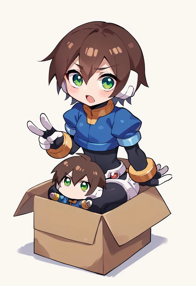score_9, score_8_up, score_7_up, score_6_up, source_anime, BREAK <lora:stasis_tank_v0.3-pony:1>,1girl, small breasts, brown hair, short hair, green eyes, robot ears, black bodysuit, fingerless gloves, blue Cropped Jacket, cropped jacket, short sleeves, bracelet, b0xe,chibi, in box