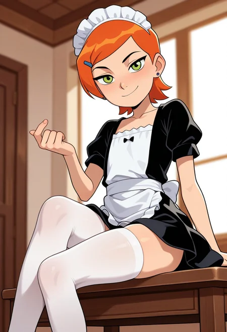 masterpiece,best quality,amazing quality,very aesthetic,high resolution,ultra-detailed,absurdres,newest,
Gwendolyn_Tennyson, calling viewer toward her, (beckoning finger), solo,maid, side smile, collarbone ,maid headdress,looking at viewer,apron,indoors,depth of field, sitting on table, legs, stockings, tracing finger on table
<lora:GwenTen-Illus-13:1>