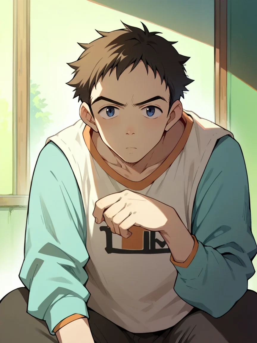 score_9, score_8_up, score_7_up, score_6_up, score_5_up, 1boy, <lora:FLCLXLP:1> flcl, blue eyes,