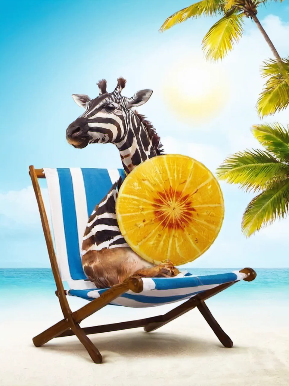 creative bio poster,animal, sun loungers, beach<lora:åæ:0.8>