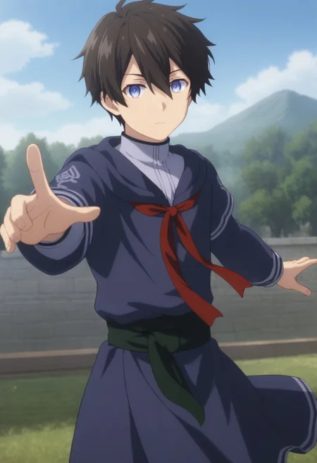 score_9, score_8_up, score_7_up, source_anime, cowboy shot,
BREAK,
(
sybil_dow,
best eyes,
looking at viewer,
uniform, red ribbon, black sash, floating, fighting, combat,
)
1boy, male focus, solo,
BREAK, isekai,
medieval school exterior,