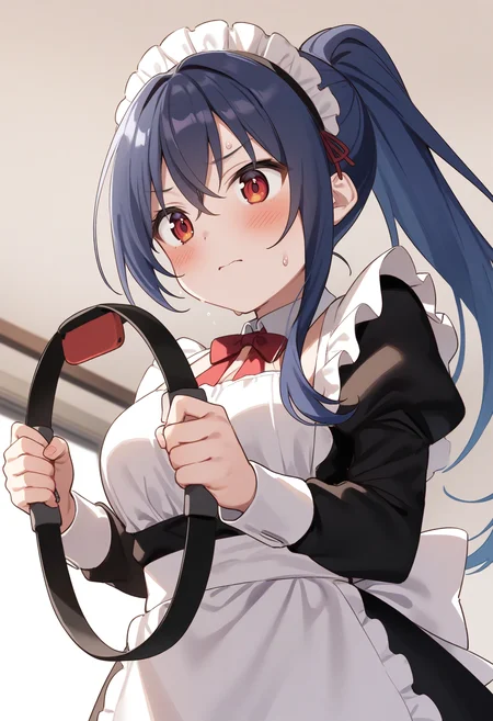 1girl,sincos, ningen mame, toosaka asagi,solo,medium breasts,20yo,maid,maid headdress,
ring fit adventure, wide squat, ring-con, sweat, holding,
<lora:ringfitadventure_XL_v1:0.8>
from below, upper body, looking at viewer, blue hair, red eyes,confused, closed mouth, ponytail hair,,
best quality, very aesthetic, absurdres