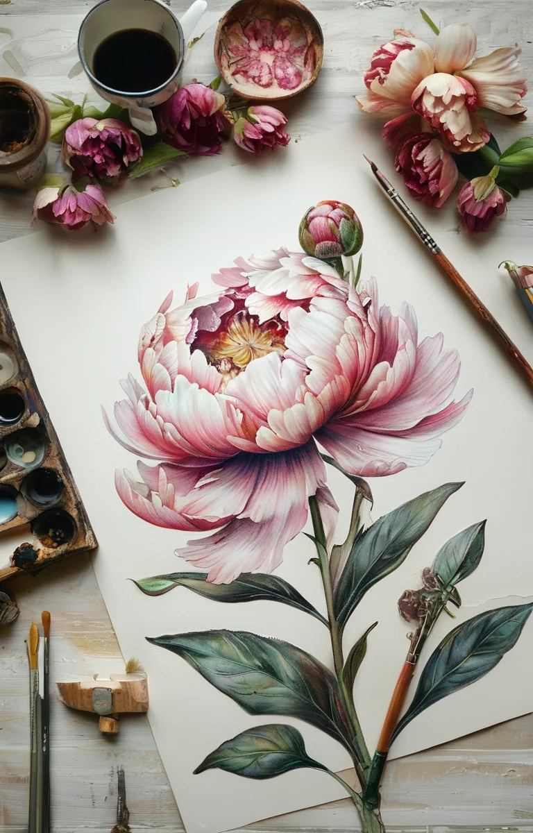 masterpiece,best quality,<lora:tbh237-sdxl:0.8>,illustration,style of  Johanna Basford decaying peonies