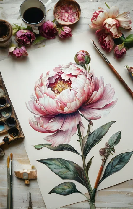 masterpiece,best quality,<lora:tbh237-sdxl:0.8>,illustration,style of  Johanna Basford decaying peonies