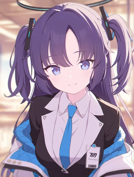 yuuka \(blue archive\),long hair,blurry,1girl,smile,depth of field,blurry foreground,blurry background,bangs,masterpiece, best quality, very aesthetic, absurdres,<lora:hennnachoco-NAI:0.8>