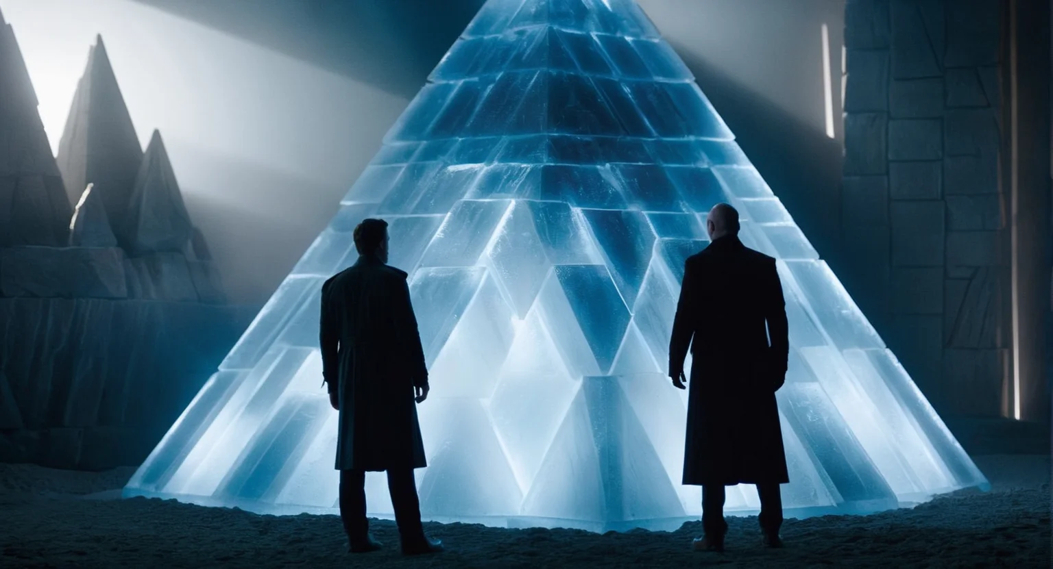 cinematic film still of <lora:Fortress of Solitude:1>
Fortress of Solitude a man standing in a dark room with a pyramid shaped structure inside Fortress of Solitude, shallow depth of field, vignette, highly detailed, high budget, bokeh, cinemascope, moody, epic, gorgeous, film grain, grainy
