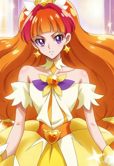 8k hd, (uncesored:1.2), 1girl, curetwinkle, long hair, orange hair, purple eyes, <lora:PrettyCureGoPrincess_CureTwinkle_bbccaaa:1>