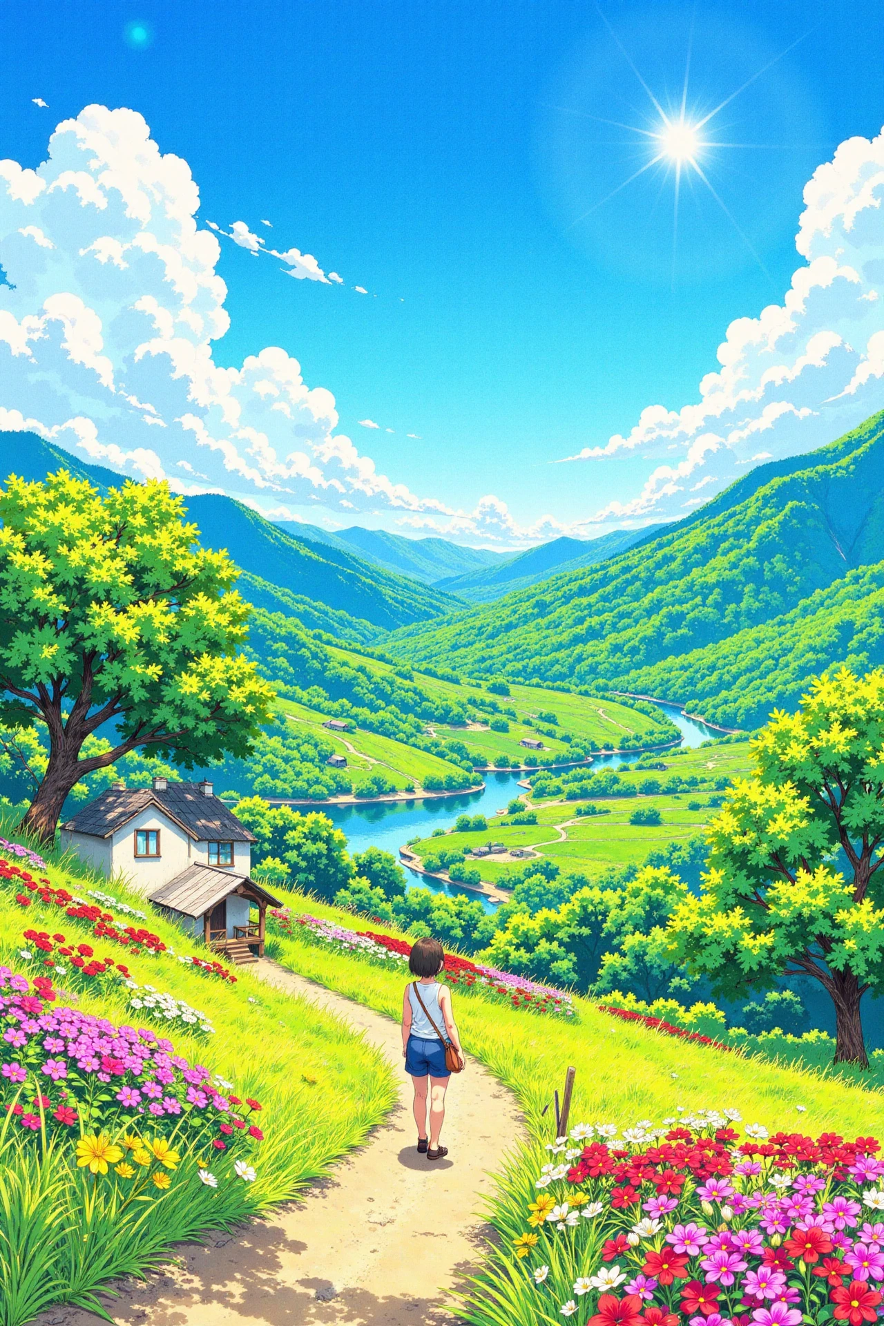 Palauan beautiful anime landscape, bright sunny sky, woman, very intricate, very detailed, sharp, bright, colorful, <lora:Hand v2:0.5> <lora:Anti-Blur:1><lora:Insane Detail Slider:0.25>  <lora:flux.1_lora_flyway_Epic-detail_v2:0.3> <lora:fluxenhancer:0.25> <lora:ROWER:0.6> <lora:flux-charmer-v1-1:0.4> <lora:Cozy_Paradise:1> <lora:CrayonDrawing_v1:1> Crayon Drawing