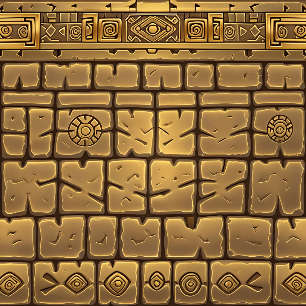 stylized texture of golden aztec wall with runes, seamless, tiled <lora:sxz-texture-sdxl:1>