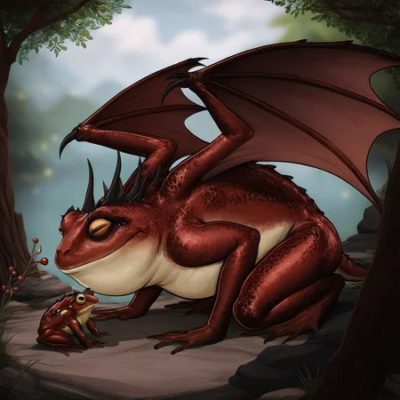 masterpiece, best quality, newest, absurdres, highres, cherry-gig, Droad-V1.0, dragon, toad, frog, wings,