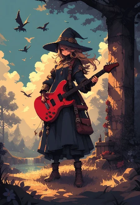score_9, score_8_up, score_7_up, score_6_up, score_5_up, score_4_up, BREAK red guitar, pixel art