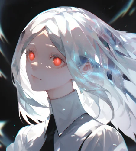 score_9,score_8_up,score_7_up,score_6_up,source anime BREAK,
1girl, solo, solo focus, white hair, parted bangs, dark background, glowing, chromatic aberration, gradient hair, crystal hair, medium breasts, red eyes, dress, portrait,
 <lora:houseki_no_kuni_artworks-000014:1>
