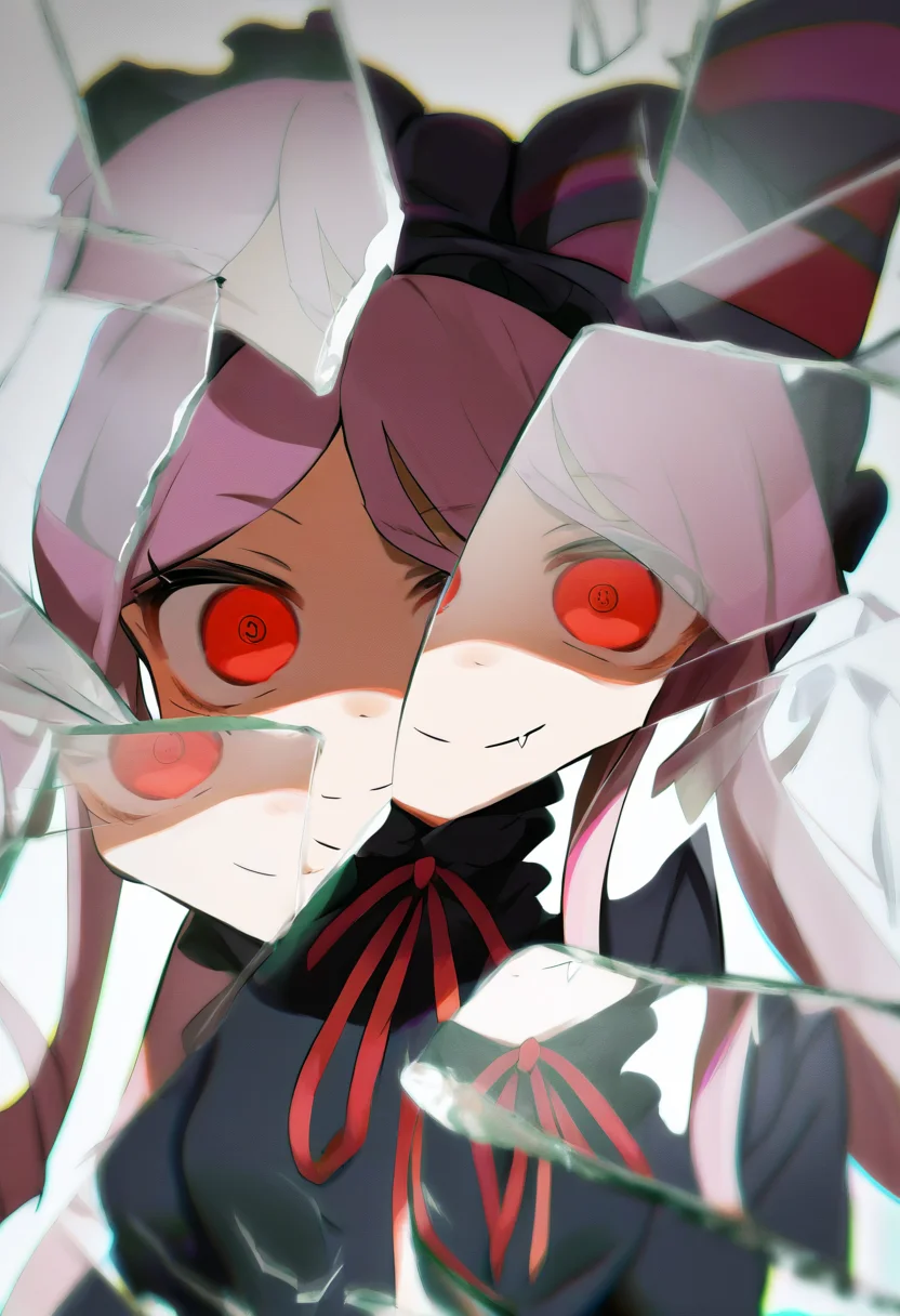 score_9, score_8_up, score_7_up, score_6_up, score_5_up, score_4_up, BREAK, source_cartoon, source_anime,
1girl, shalltear, long hair, ponytail, red eyes, bow, black dress, frilled dress, long sleeves, fang, (glowing eyes:0.5)
upper body, smile, looking at viewer, solo, incrsxlbrkngls, broken glass, reflection <lora:ShalltearXL:1> <lora:BreakingGlassXLPDCAME:1>