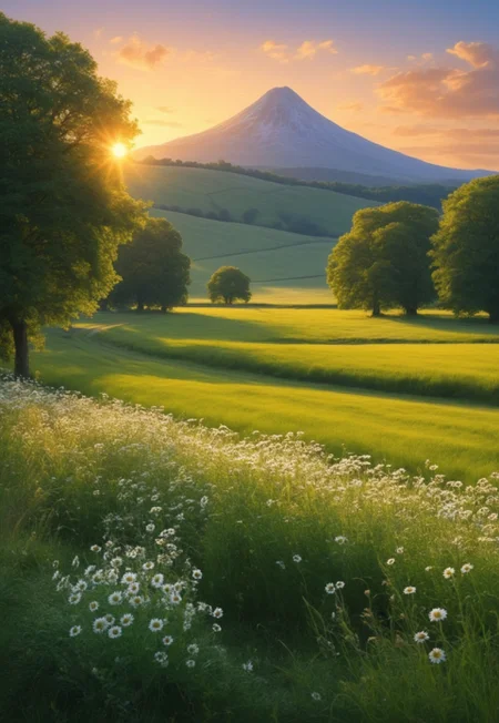 A peaceful countryside scene bathed in the warm glow of golden hour, where soft light transforms the landscape into a tranquil haven. Gentle palette captures the serenity of the moment, infusing the fields and sky with harmonious hues. Dreamlike quality adds an ethereal touch, blurring the lines between reality and imagination as clouds drift lazily overhead. Meanwhile, Boris Vallejo’s fantastical elements introduce a sense of wonder, perhaps featuring whimsical creatures or enchanting flora that invite the viewer to explore this idyllic setting. Together, these artistic styles create a serene composition that celebrates the beauty and magic of rural life, evoking a feeling of peace and contentment.
(8k uhd:1,4)
<lora:add-detail-xl:1>
<lora:Dynamic Poses:1>