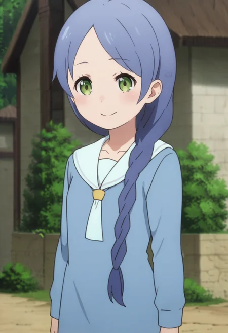 score_9, score_8_up, score_7_up, source_anime,anime screencap, anime coloring,intricate details,rating_safe, masterpiece, best quality,
(best quality, absurd res, ultra detailed),1girl, ((solo)), good eyes,perfect eyes,,detailed eyes, zPDXLxxx , zPDXL3,detailed, detailed face, <lora:add-detail-xl:3>,
BREAK
<lora:meili_v2:0.8>, meili , 1girl, green eyes, blue hair,,
single braid, hair over shoulder, blue dress, sailor dress,
BREAK
solo, standing, 
smile,