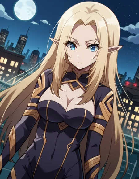 score_9, score_8_up, score_7_up, source_anime,
shadowalpha, <lora:shadow-alpha-ponyxl-lora-nochekaiser:1>,
alpha, long hair, blue eyes, blonde hair, pointy ears, elf,
cleavage, clothing cutout, cleavage cutout, bodysuit, black bodysuit,
outdoors, cityscape, night, moon,
looking at viewer, dutch angle,