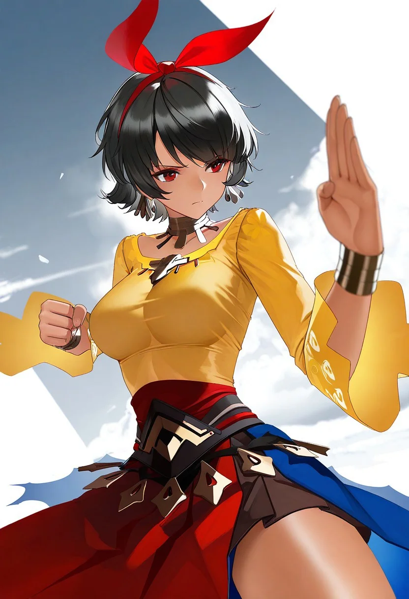 masterpiece, best_quality, very_aesthetic, absurdres,
1girl, solo, cowboy_shot, josie_rizal, fighting_stance,
az-ys-il,