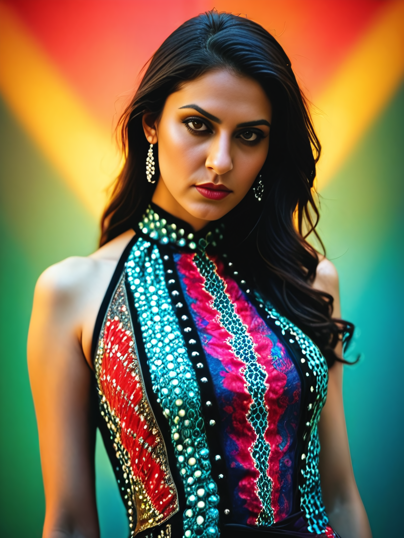 score_9, score_8_up, score_8,upper body photo, realistic, rubensque, solo,serious, desi:0.5, ethnic dress, censored, colorful background bokeh, rating_safe, <lora:Desi_Tabela_PonyXL_LoRA_prodigy_local:0.8>