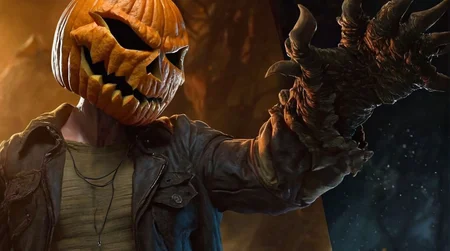 A cinematic horror scene Pumpkinhead <lora:SDXL-Pumpkinhead-Lora:1>, Very detailed, clean, high quality, sharp image
