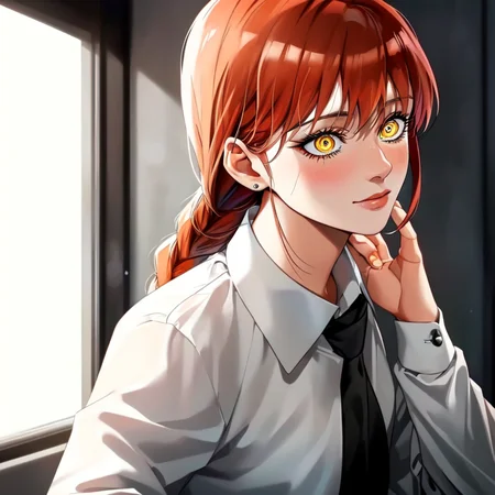beach,(EMB_sksmakimatest,glowing eyes:1.2),solo,1girl,white shirt,long braid,sam_yang,face close up